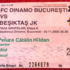 Bilet meci (plastifiat) fotbal DINAMO Bucuresti - BESIKTAS ISTANBUL (02.11.2006)