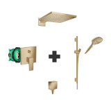 Cumpara ieftin Set baterie de dus, Hansgrohe, Metropol, cu corp incastrat, bara si furtun, para, palarie de dus, cot racord, bronz periat