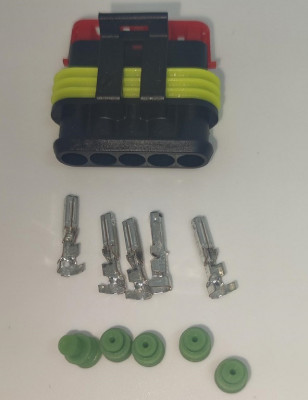 Set conector cablu Superseal 1.5 mama mufa 5 pin 5 pini inclusi + 5 garnituri incluse IP67 TE Connectivity 282089-1-SET-F foto