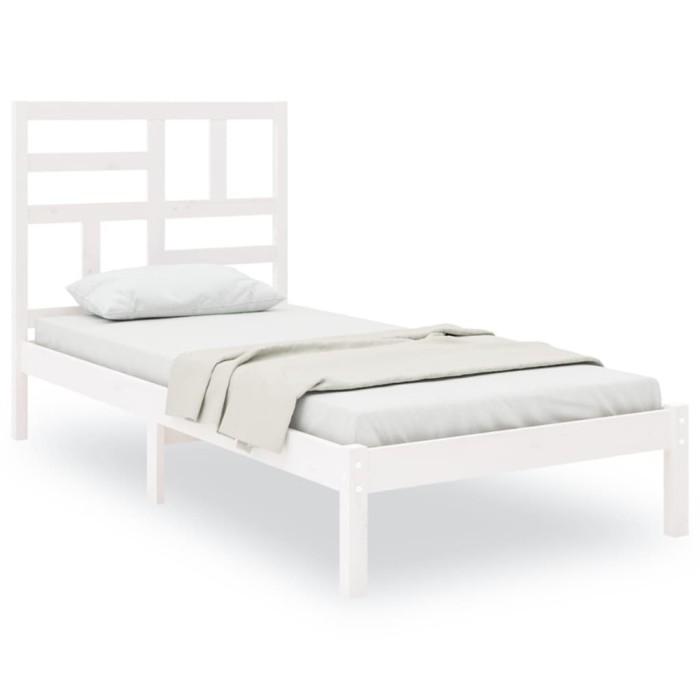 Cadru de pat mic single, alb, 75x190 cm, lemn masiv