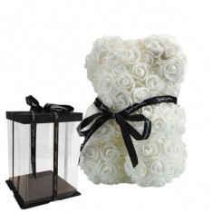 Ursulet din trandafiri in cutie, 40cm, alb, Gonga foto