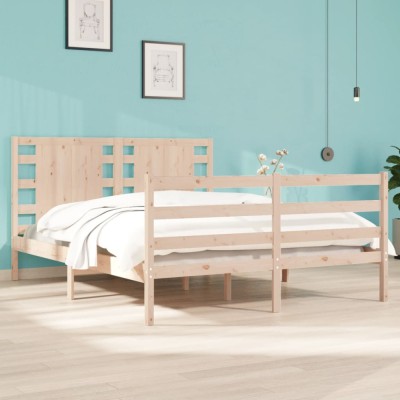 vidaXL Cadru de pat dublu 4FT6, 135x190 cm, lemn masiv pin foto