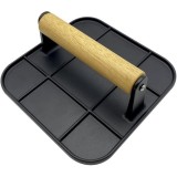 Presa Manuala pentru Carne, Cyrax, din Aliaj de Aluminiu, Maner din Lemn, Presa pentru Burgeri, Usor de Curatat si Folosit, Patrata, 16x16x6 cm, Neagr