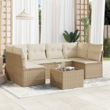 vidaXL Set canapele de grădină, 7 piese, cu perne, bej, poliratan