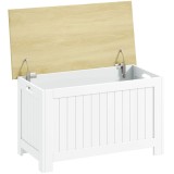 HOMCOM Cufăr de depozitare 90 L cu capac Cufăr versatil cu balama de siguranță 80,5x40x46,4 cm Natural și Alb | Aosom Romania