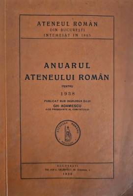 Gh. Adamescu, Anuarul Ateneului Rom&amp;acirc;n pentru 1938 foto