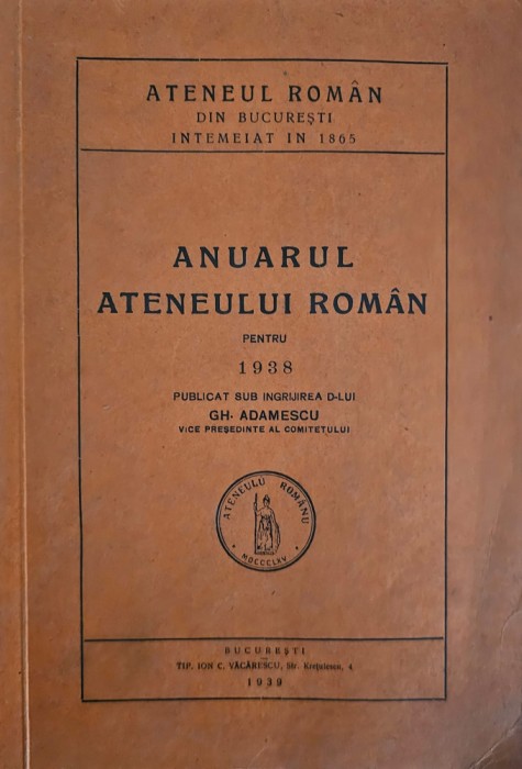Gh. Adamescu, Anuarul Ateneului Rom&acirc;n pentru 1938