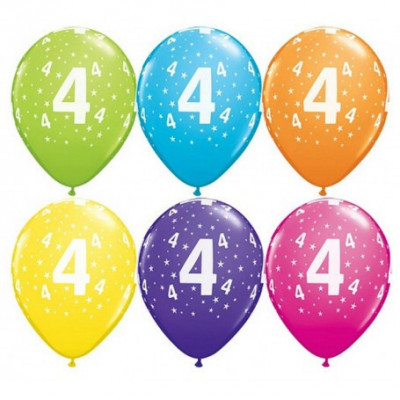 Set 6 baloane latex cu cifra 4 multicolor foto