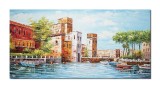 Tablou gigant Castel medieval Scaligero Italia, pictat manual, 140x70cm ulei pe panza in cutit efect 3D, Valentin Pop