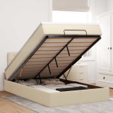 vidaXL Pat otoman cu saltea și LED-uri, crem, 120x190cm, textil 3312379