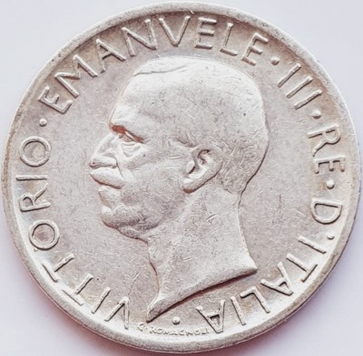 273 Italia 5 lire 1927 Vittorio Emanuele III km 67 argint foto
