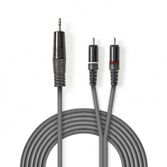 Cablu audio stereo Nedis 3.5 mm tata - 2x RCA tata, 1.5m, gri