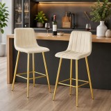 Set 2 scaune de bar Artool Pozza, catifea bej deschis, metal auriu