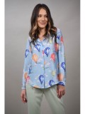 Cumpara ieftin Camasa Dama Multicolor Baloane Beatrice XS/S Albastru Bej Poliester Elastan Imprimeu Vesel Eleganta Originala Confortabila