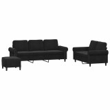 Cumpara ieftin Set de canapele cu perne, 3 piese, negru, catifea