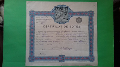 Bucuresti 1902 Certificat de botez Com Bucuresti Sat Herastrau foto