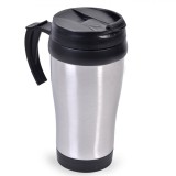 Pahar Metalic Cafea, Capacitate 450ml, Cu M&acirc;ner și Capac Plastic Negru, Oem