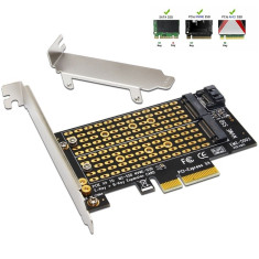 Adaptor dual SSD M.2 NGFF NVMe M Key + M.2 SATA B Key la PCI Express X4 pt PC