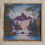 TABLOU VECHI PE PANZA, PEISAJ DE MUNTE, NESEMNAT-239907