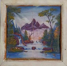 TABLOU VECHI PE PANZA, PEISAJ DE MUNTE, NESEMNAT-239907