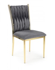 Scaun Amanda pentru dining, tapiterie catifea, cadru otel cromat auriu, stil glamour, 48x55x94x48 cm, gri