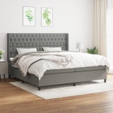 Cumpara ieftin Pat box spring cu saltea, gri &icirc;nchis, 200x200 cm, textil