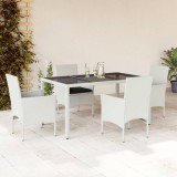 vidaXL Set mobilier de grădină cu perne 5 piese alb poliratan &amp; sticlă