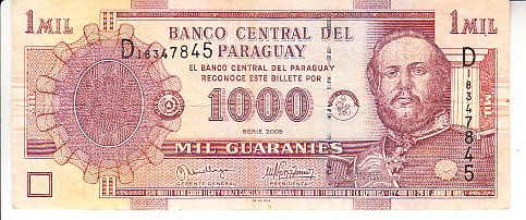 B11 1 - Bancnota foarte veche - Paraguay - 1000 guarnies - 2005