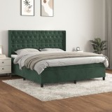 Cumpara ieftin Pat box spring cu saltea, verde &icirc;nchis, 160x200 cm, catifea