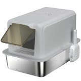 PawHut Litieră din Oțel Inoxidabil pentru Pisici cu Capac Detasabil, Lopățică, Pungi Filtrante, pentru Pisici Mari, Gri și Argintiu | Aosom Romania