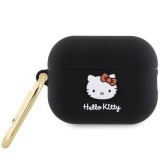 Husa AirPods Pro 2 Hello Kitty Silicone 3D Kitty Head, HKAP23DKHSK, negru