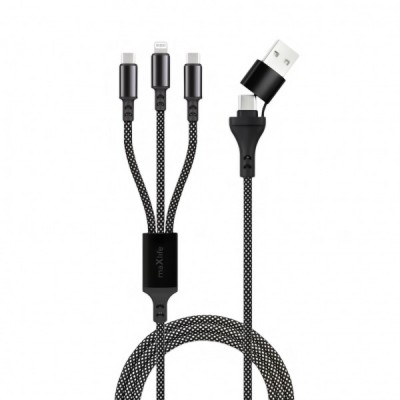 Cablu Incarcare USB-A / USB-C - Lightning / USB-C MaXlife 3in1, 66W, 1m, Negru foto