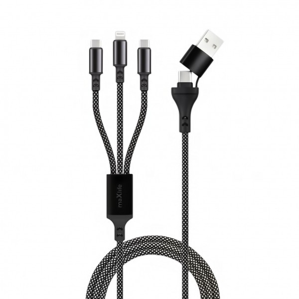Cablu Incarcare USB-A / USB-C - Lightning / USB-C MaXlife 3in1, 66W, 1m, Negru