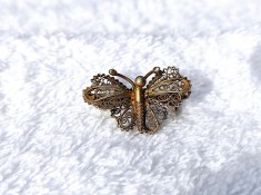argint aurit BROSA FLUTURE manopera EXCEPTIONALA in filigran VECHI delicat FINUT