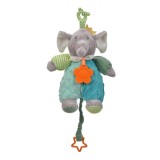 Elefant Muzical Pătuț Bebeluși, Jucărie Dentitie, Verde Marin, 28cm, Plus, Poliester, Baieti/Fete