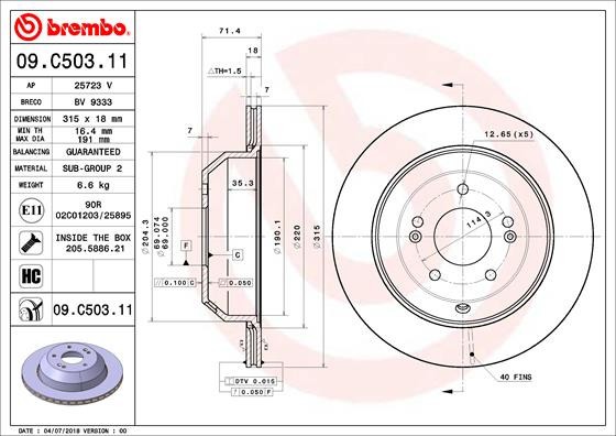 BREMBO 09.C503.11 PRIME LINE - UV Coated Disc frana