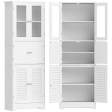 HOMCOM Dulap &icirc;nalt pentru baie, mobilier de depozitare cu 6 uși dintre care 2 vitrate și 2 tip persiană, raft reglabil, alb | Aosom Romania