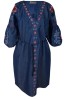 Rochie Traditionala Dama Denim Albastru/Rosu Broderie Marimea L Rochie Midi Motive Romanesti