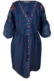 Rochie traditionala dama R, albastru/rosu , marimea S, Bumbac