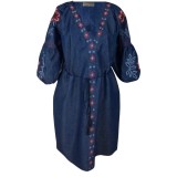 Rochie traditionala dama R, albastru/rosu , marimea 2XL