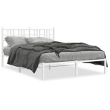 Cumpara ieftin Cadru de pat metalic cu tablie, alb, 140x200 cm