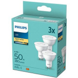 Pachet 3 becuri LED, GU10, 4.7W (50W), 380 lm, lumina alba calda (2700K), Philips