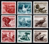 Liechtenstein 1946 1947 1950, Mi #249-251 + 253-255 + 285-287**, LOT COMPLET fauna, animale, pasari, MNH, cota 120,- &euro;!