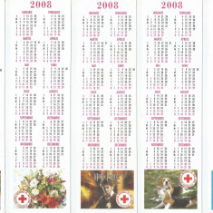 Romania, Societatea Nationala de Cruce Rosie, lot 3 cu 5 calendare orar, 2008