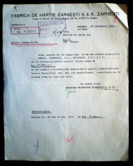 O.147 FACTURA FABRICA DE HARTIE S.A.R. ZARNESTI 1939 BRASOV