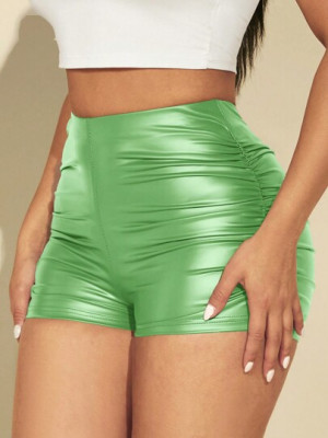 Pantaloni scurti cu talie inalta, verde, dama, Shein foto