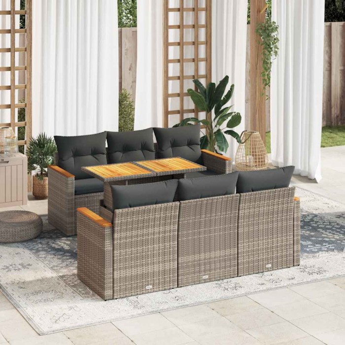 vidaXL Set canapele grădină cu perne 7 piese gri poliratan/lemn acacia 3327448
