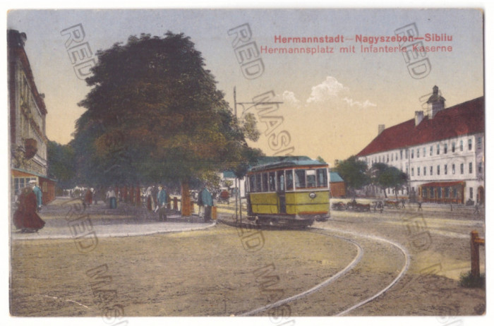 2589 - SIBIU, Cazarma de Infanterie, Tramvai, Romania - old postcard - unused