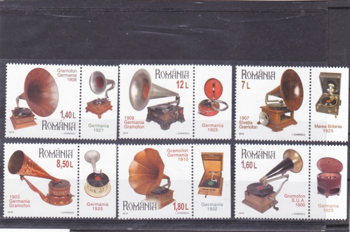 ROMANIA 2019, Colecții rom&acirc;nești GRAMOFOANE,cu tabs, MNH, Lp 2266