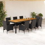 Set mobilier gradina perne 9 piese negru poliratan lemn acacia